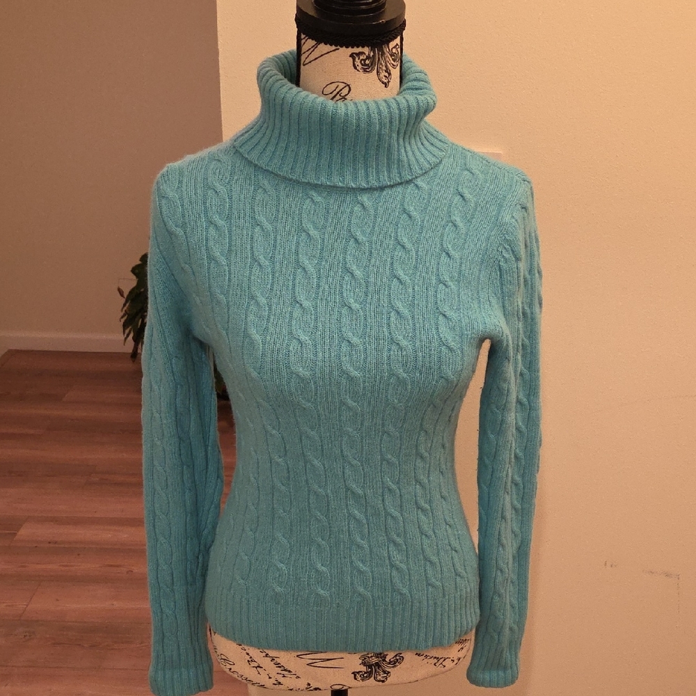 Jones New York Turquoise Cable Knit Turtleneck Sweater